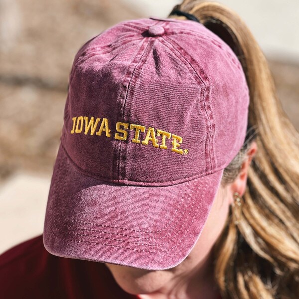 Ponyflo Iowa State Washed Cardinal Ponytail Hat